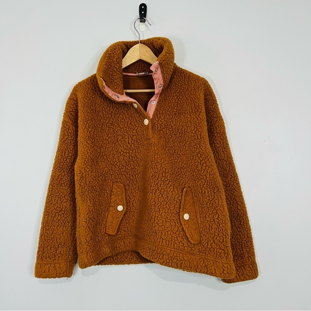 J. Crew Brown Polartec 1/4 Snap Button Sherpa Pullover